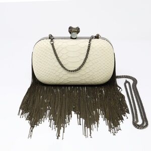 Vintage House of Harlow 1960 Python Embossed Leather Jude Clutch - metal fringe
